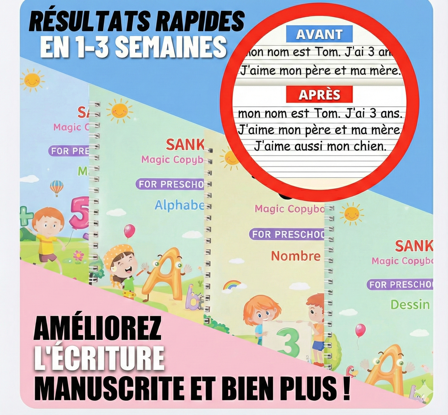 Cahier d’Écriture Magique Réutilisable – Apprendre à écrire en s’amusant