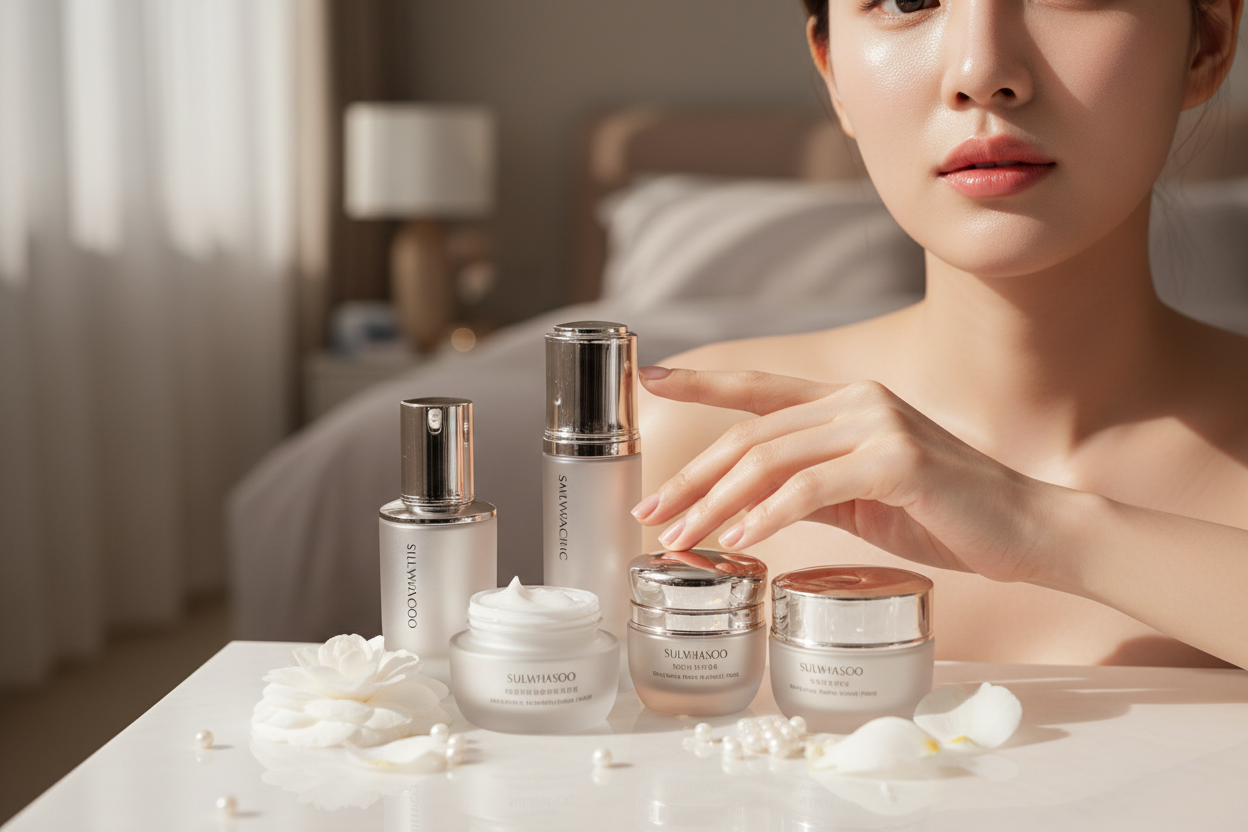 Une femme de peaux exceptionnelles deposé sa main sur ces produits